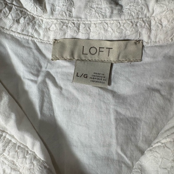 LOFT White Eyelet Sleeveless Henley Top - Picture 2 of 5